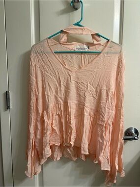 Nectar Clothing Peach V-Neck Ruffle Hem Blouse
